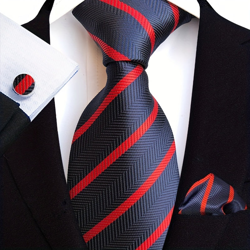 Three-Piece Gentlemans Accessory Set - Stylish Paisley Pattern Tie, Pocket Square, and Cufflinks - Perfect Gift Idea for Men on Special Occasions