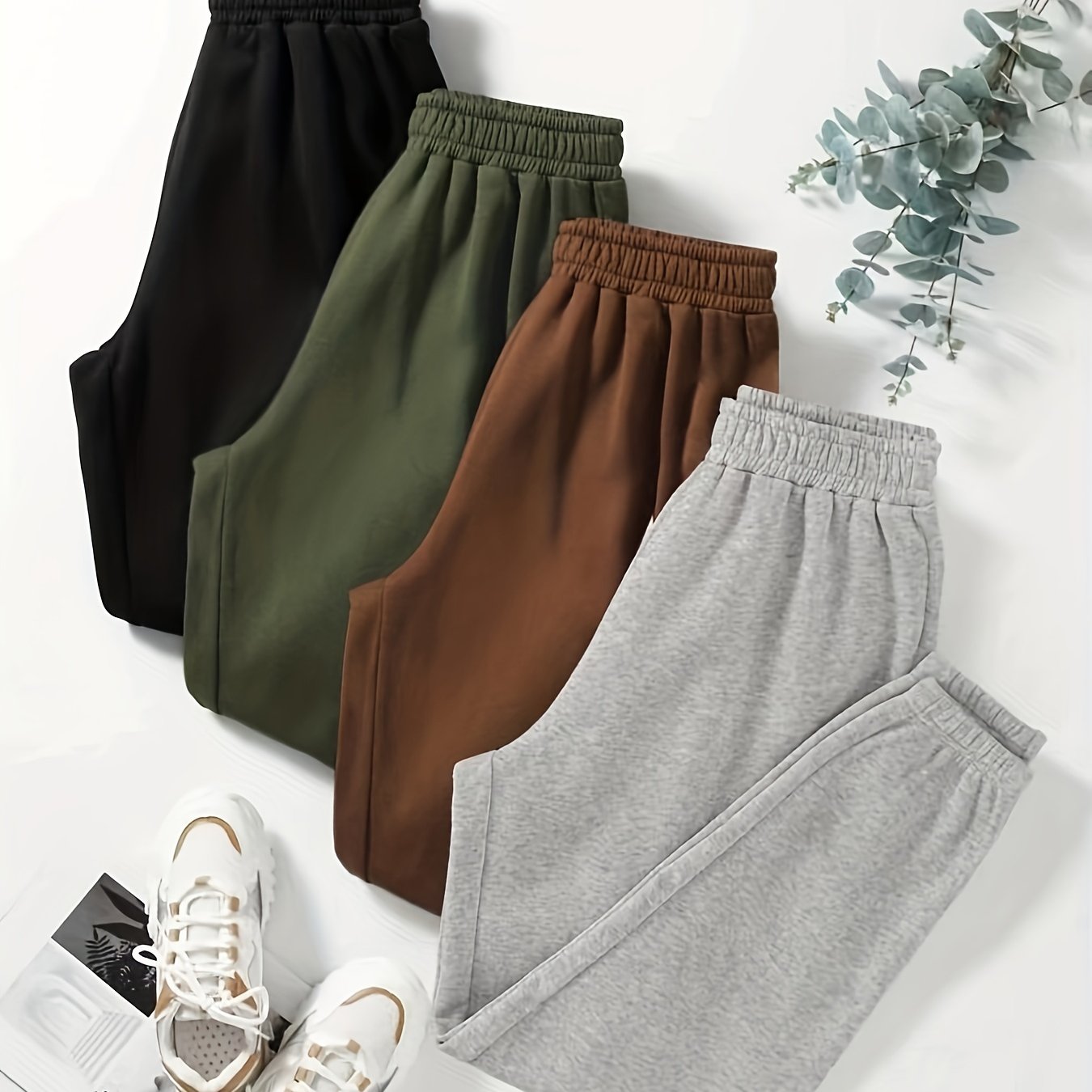 2023 New Fashion Casual S Pants for Women, Lined Elastic Waist, Hot Cross-Border European and American Style, 4-Pack, for Autumn and Winter