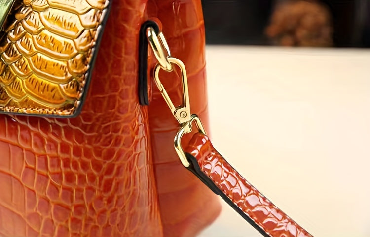 Premium Luxury Womens Retro Crocodile Pattern Bag - Stylish Crossbody Satchel with Elegant Top Handle - Versatile Shoulder & Handbag