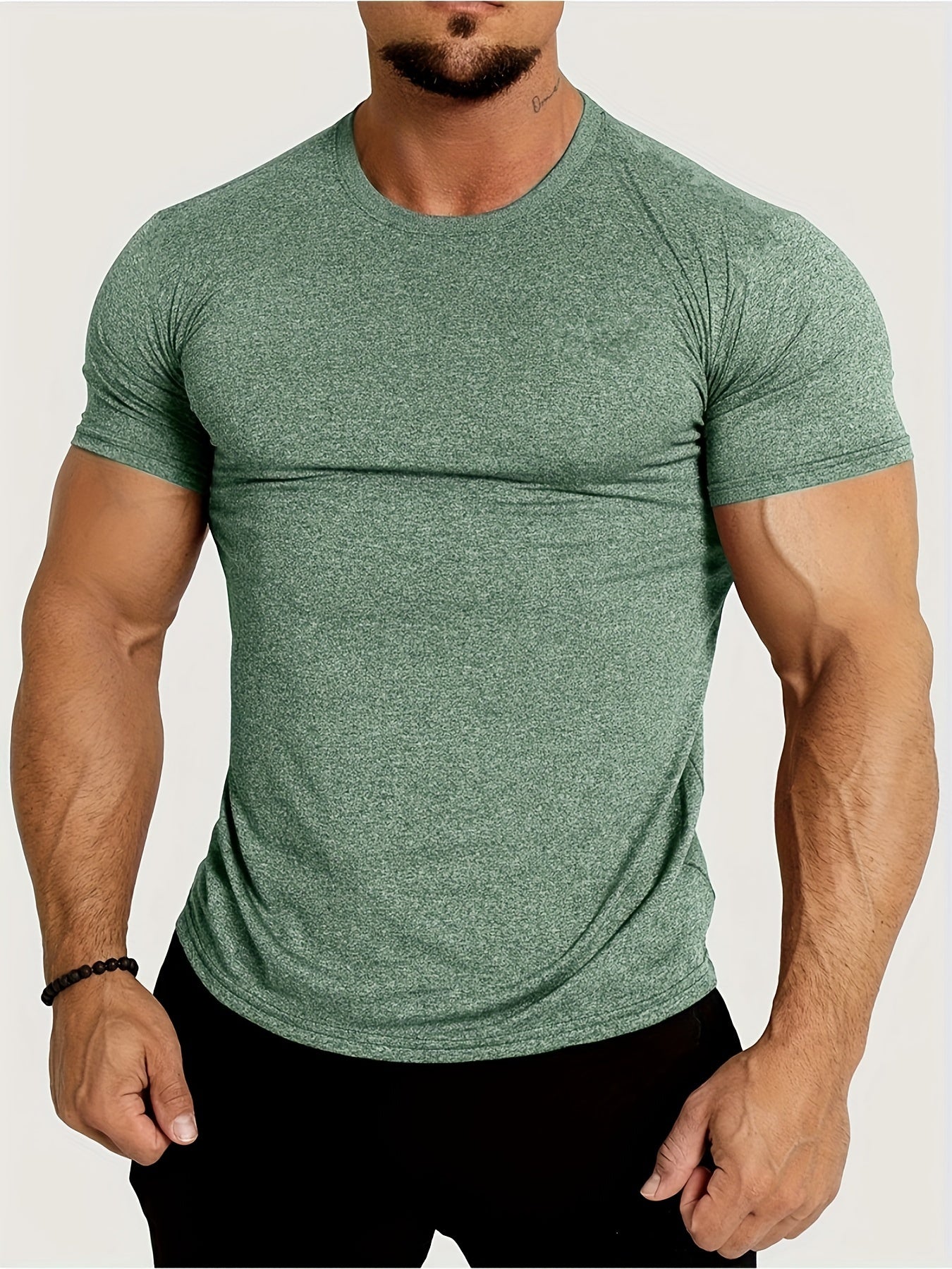 Summer Fitness Essential - Mens Quick-Drying, Breathable, Medium Stretch Polyester Short Sleeve Crew Neck T-Shirt for Sports and Casual Wear - Machine Washable, Perfect Gift for Him