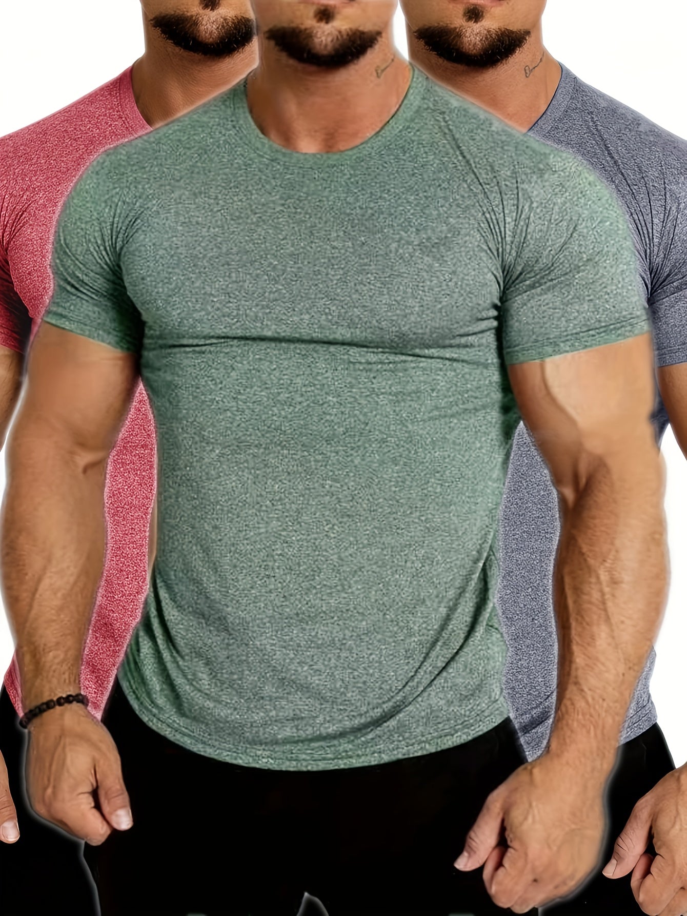 Summer Fitness Essential - Mens Quick-Drying, Breathable, Medium Stretch Polyester Short Sleeve Crew Neck T-Shirt for Sports and Casual Wear - Machine Washable, Perfect Gift for Him