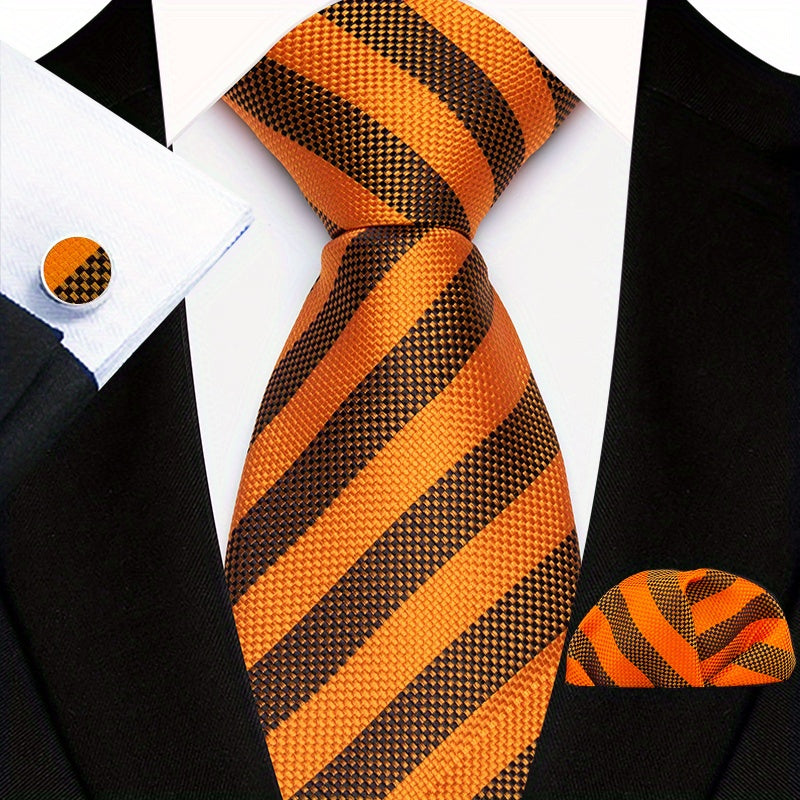 Men's Floral Paisley Striped Plaid Necktie & Handkerchief & Cufflink Set, Formal Business Wedding Necktie Set, Ideal Choice For Gifts