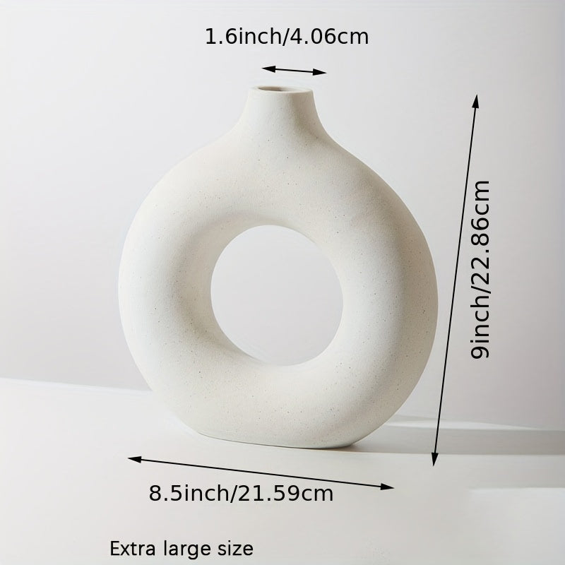 1pc Contemporary Ceramic Vase, Round Circle Design, Creative Ceramic Craft, Living Room Decor, Cross-Border Bestseller, 5.12*5.51inch Decorative Flower Vase
