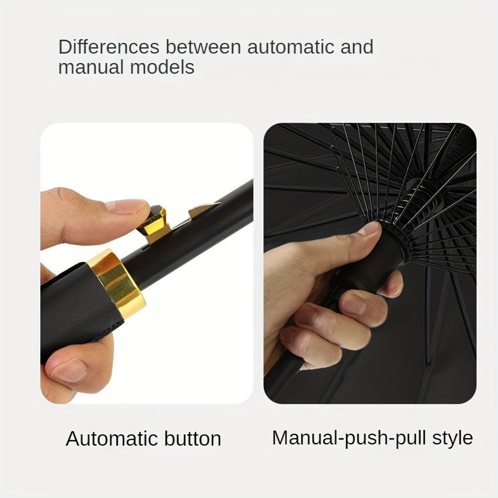 Unbreakable 24-Rib Automatic Umbrella - Super Large, Windproof & Waterproof - Compact for Men & Women - Comfortable Long Handle