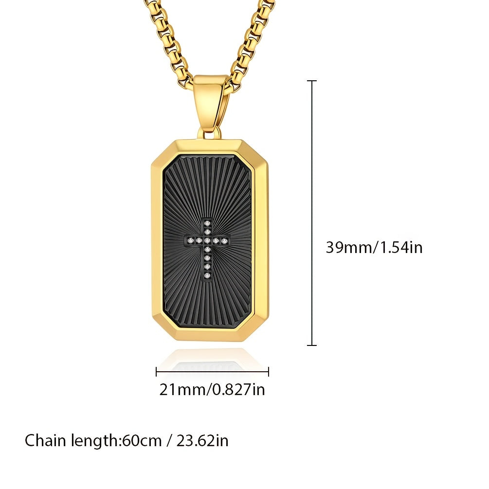 Men's Hip-Hop Necklace - Heavy Duty 316L Stainless Steel Chain, Matte Black & Golden Two-Tone Pendant, Modern Geometric Layered design for Everyday Formal Outfits - Urban Jewelry Gift for Men, Fashion Statement, Contemporary