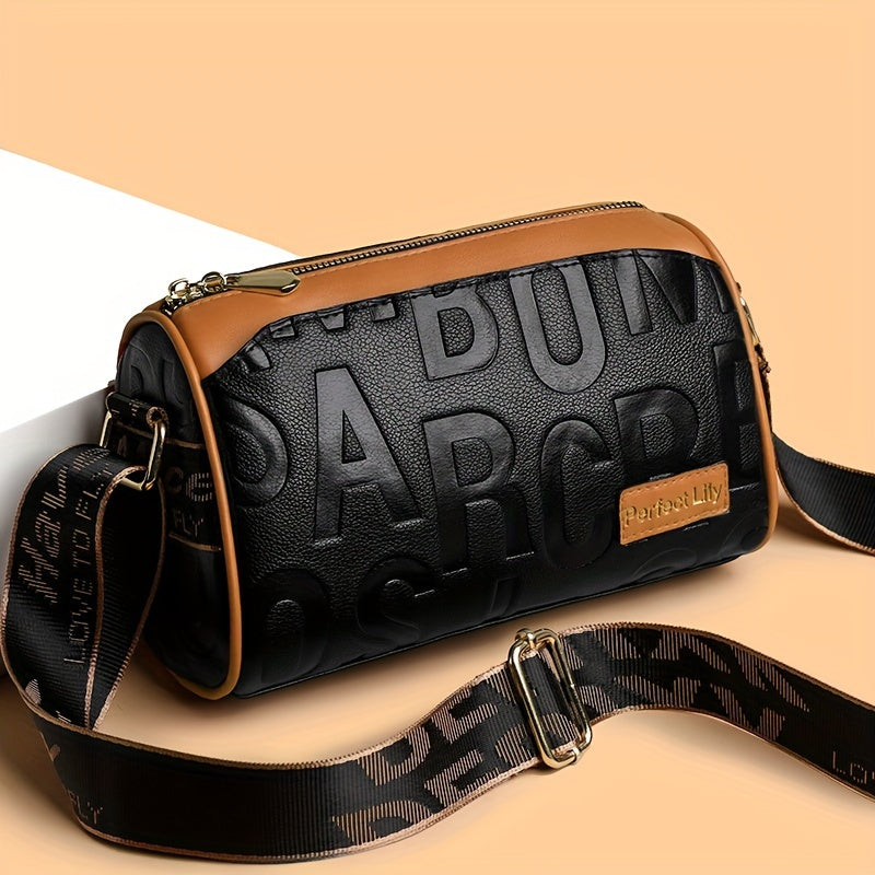 Stylish Faux Leather Crossbody Bag - Magnetic Closure, Color Contrast Design, Polyester Lining, Solid Color Pattern, Perfect for Occasional Use - Womens Fashion Handbag with Zipper Purse