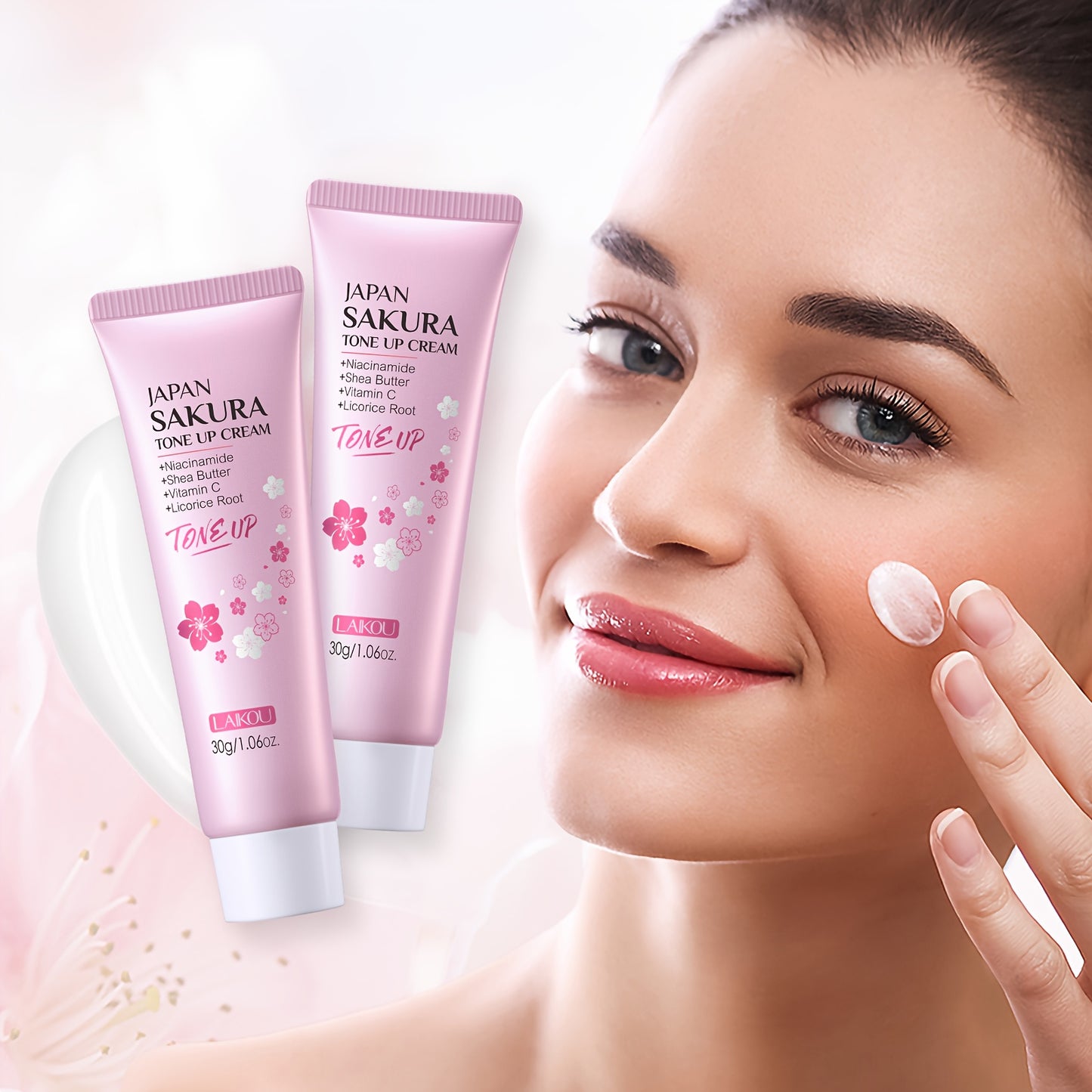 LAIKOU Sakura Tone UP Cream Even Light Beige Primer, Moisturizer Long Lasting Waterproof 1.06oz