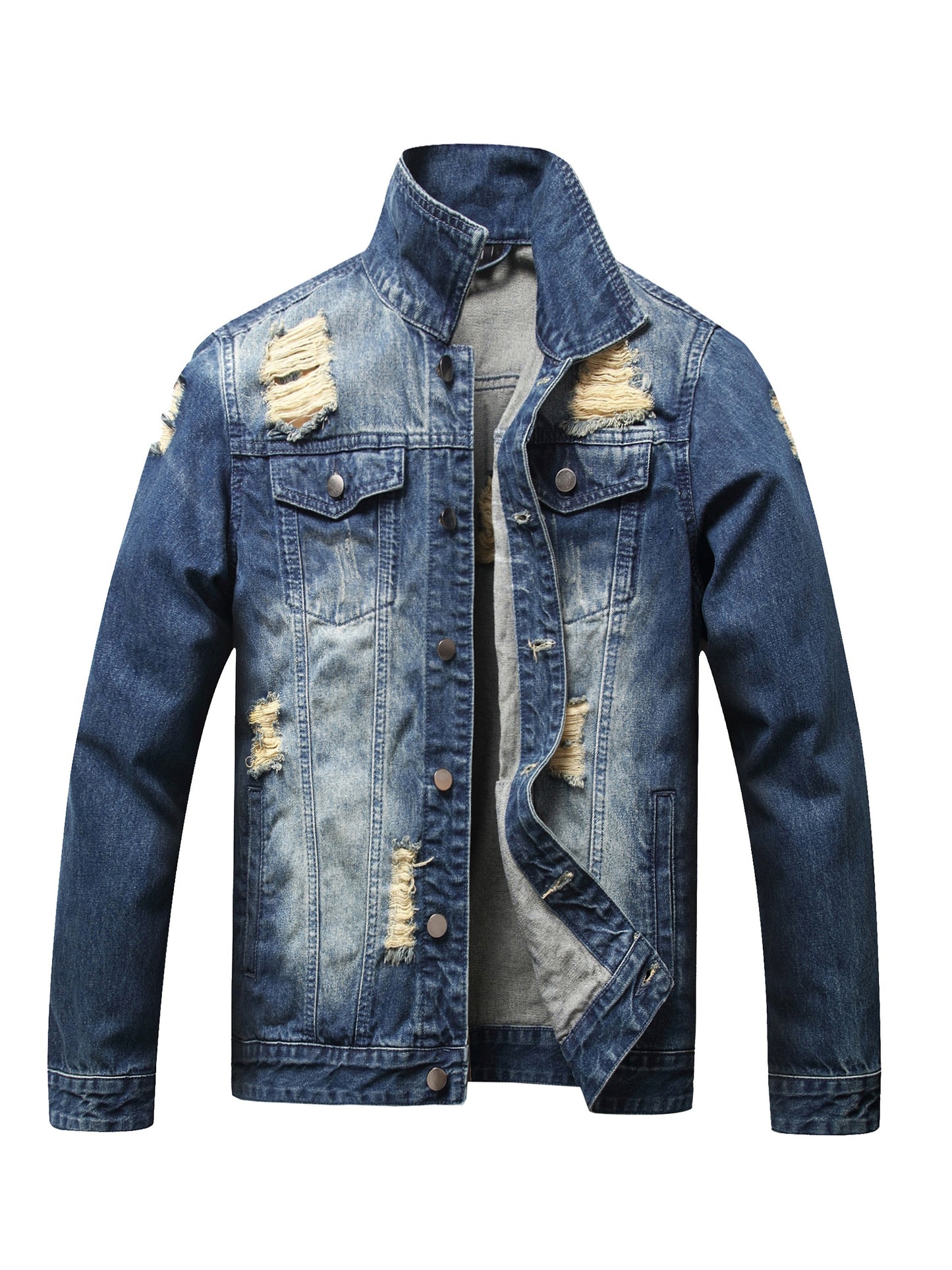 Jean Jacket for Men, Fashion Mens Denim Jacket Washed Classic Casual Distressed Ripped Slim Fit Trucker Jacket