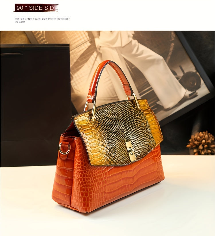 Premium Luxury Womens Retro Crocodile Pattern Bag - Stylish Crossbody Satchel with Elegant Top Handle - Versatile Shoulder & Handbag