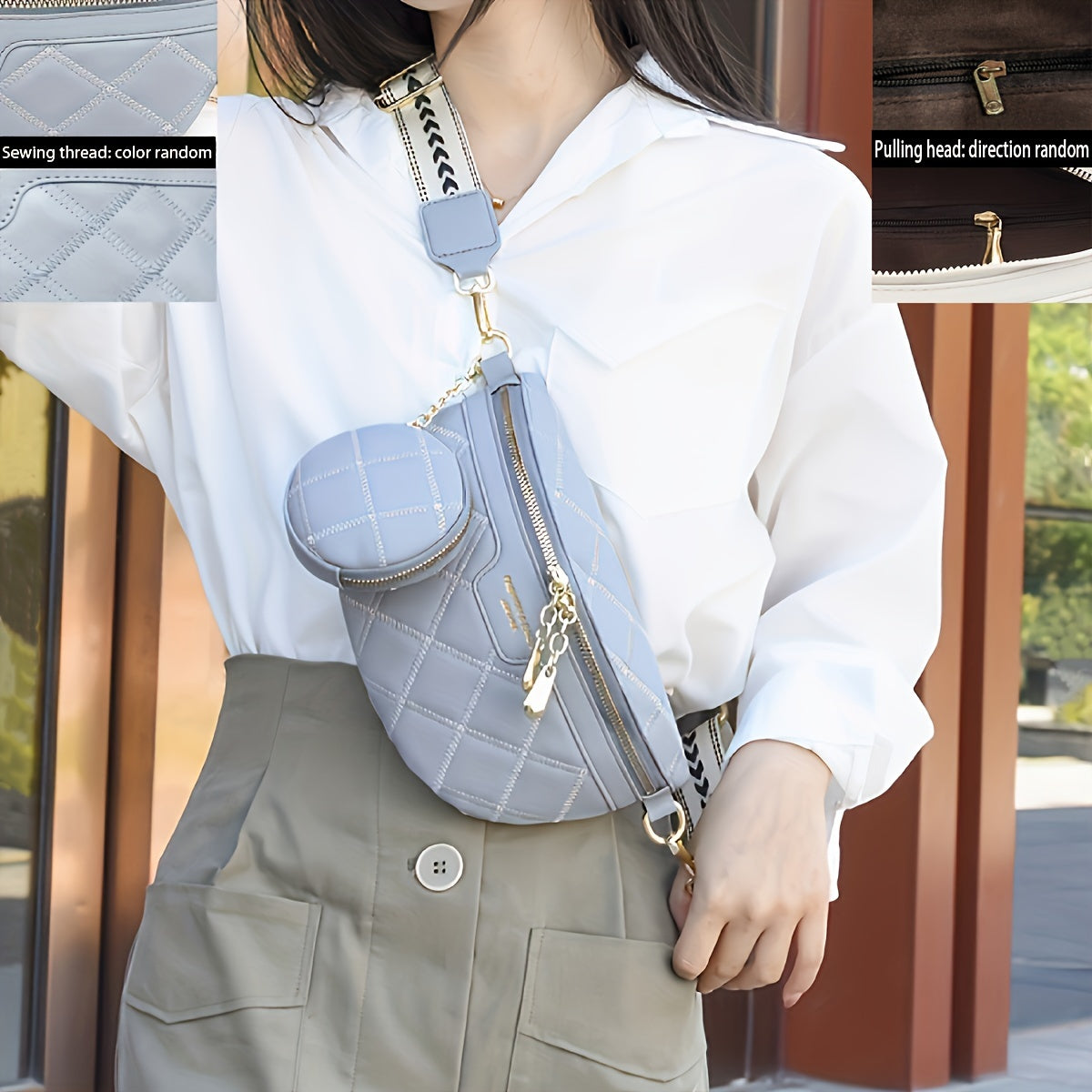 Argyle Quilted Belt Bag with Coin Purse, Trendy Travel Crossbody Bag, Women&Apos;S Faux Leather Chest Bag