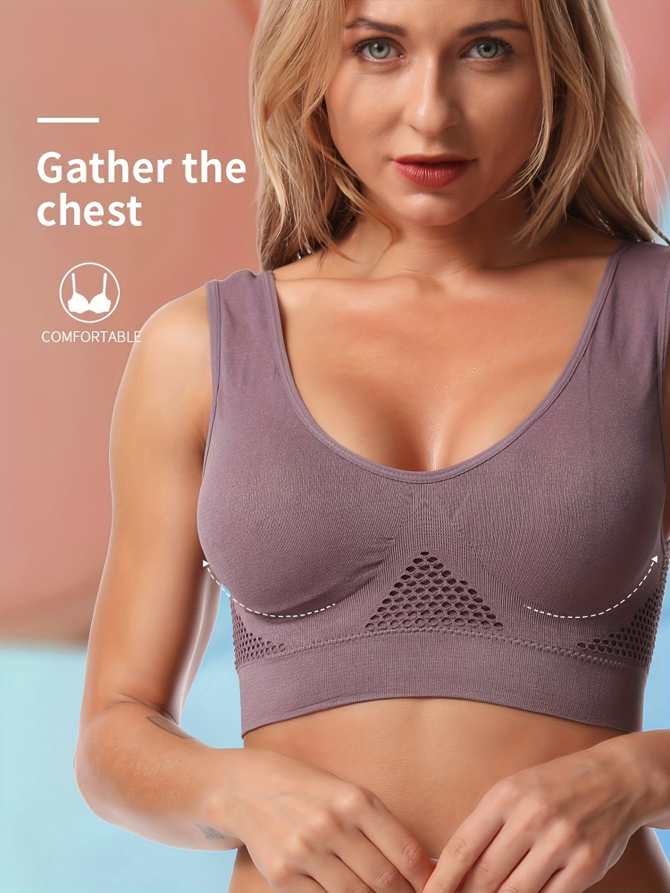 Women' Seamless Wireless Push-Up Bra with Removable Cups & Pads - Full Coverage Bralette Vest, Medium Underwire-Free Brassiere for Casual Attire, Low-Maintenance (Hand Washable) - Non- Basic Lingerie