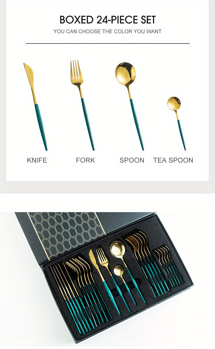 24pcs Stainless Steel Cutlery Set | KEMORELA Luxury Kitchen Cutlery Dishwasher Safe, 304 Stainless Steel
