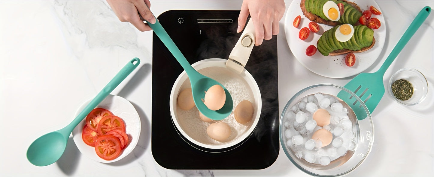 5pcs/set Cookware Set, 13.6in Silicone High Heat Resistant Kitchen Utensil, Cooking Tools Gadgets Set, BPA Free Non Stick Solid And Slotted Turner Spatula, Mixing Spoon, And Soup Ladle, For Home Kitchen And Restaurant, Kitche