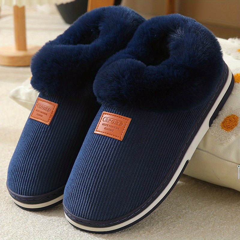 Warm & Comfy Women's Plush Lined Winter Indoor Slippers, Solid Slip On Anti-skid Slides Boots, House Slides