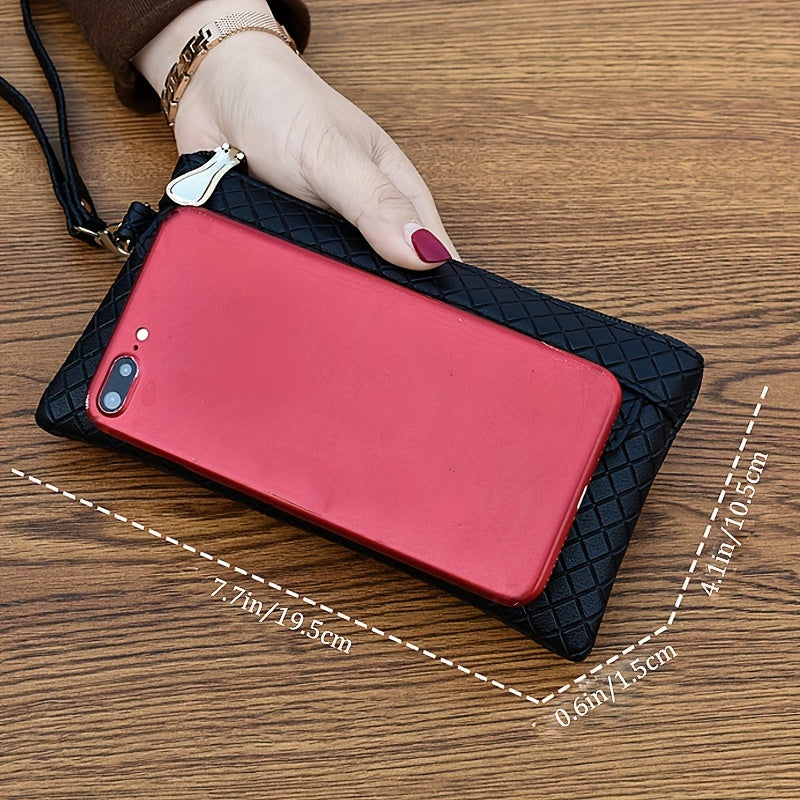 Women's Argyle Quilted Clutch Bag, Multi Zipper Wristlet Bag For Phone & Coin, Fashion Handbag