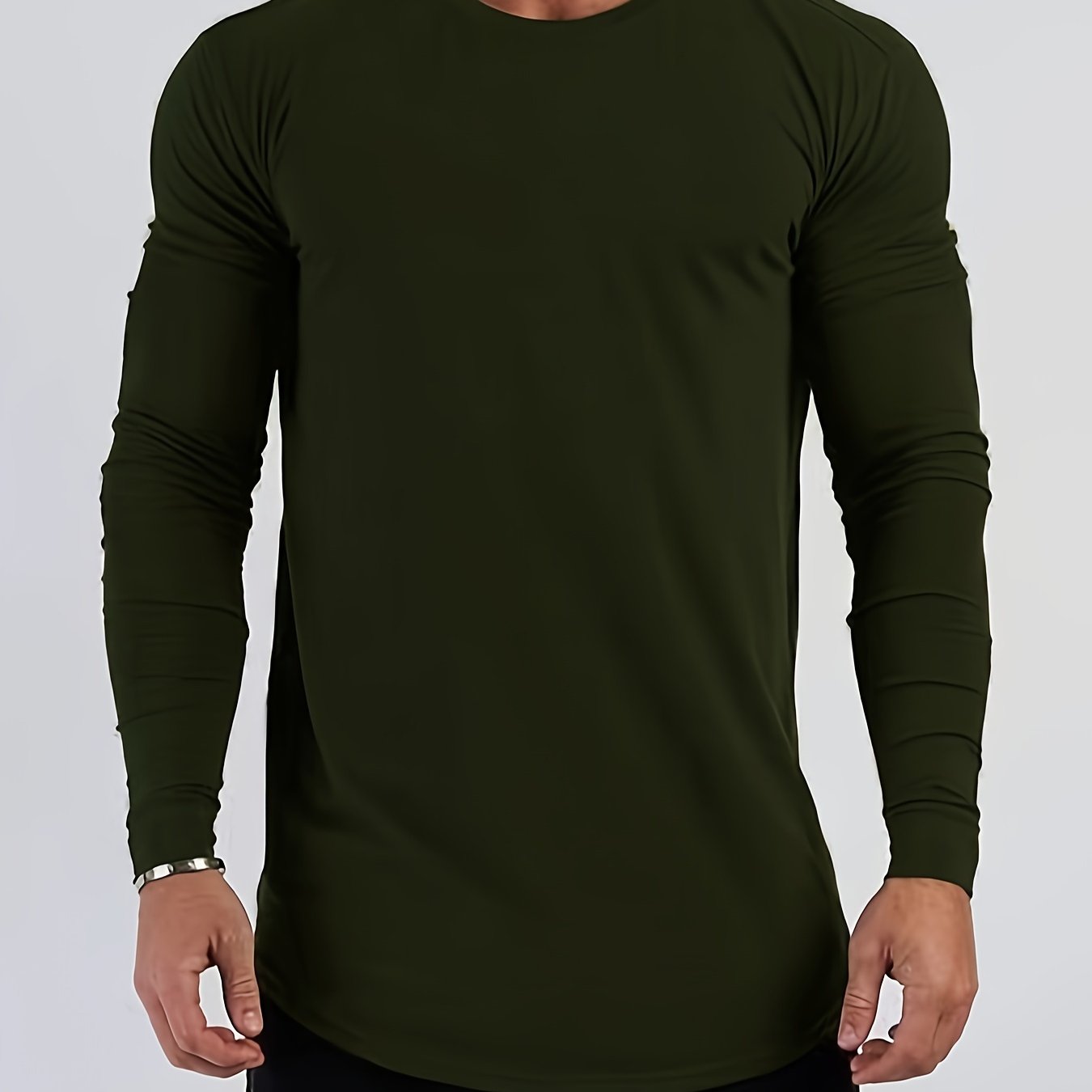 Mens Premium Solid Hue Slim Fit Long Sleeve Sports Shirt - Comfortable Crew Neck, Athletic for Fitness, Hiking & More - Versatile Top for Active Men
