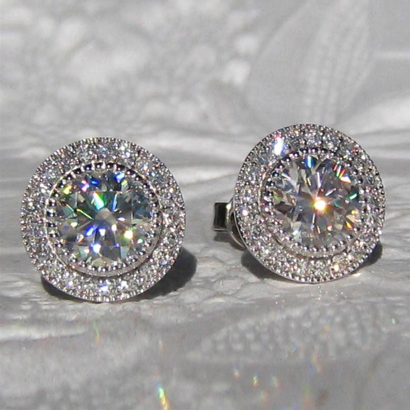[Luxurious Earrings] Sparkling White Cubic Zirconia Stud Earrings | Luxurious Genuine Brilliance Micro Paved Earrings for Women - Nickel-Free Copper Backing, Ideal for Weddings and Formal Events
