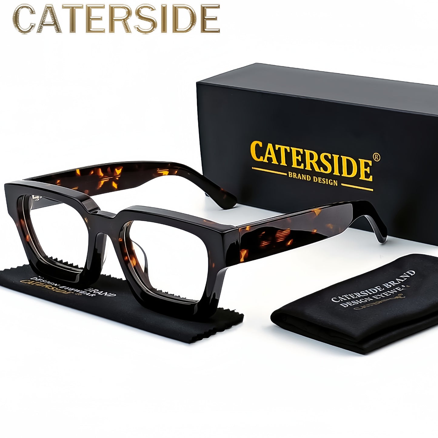 100% Acetate Square Men Fashion Glasses Classic Retro Polarized Driving Fishing Travel Beach Fashion Glasses for Male Female TAC Thick Crystal Eyeglasses Shade,Ideal Choice for Gifts with Business Full Package Set Case RC005