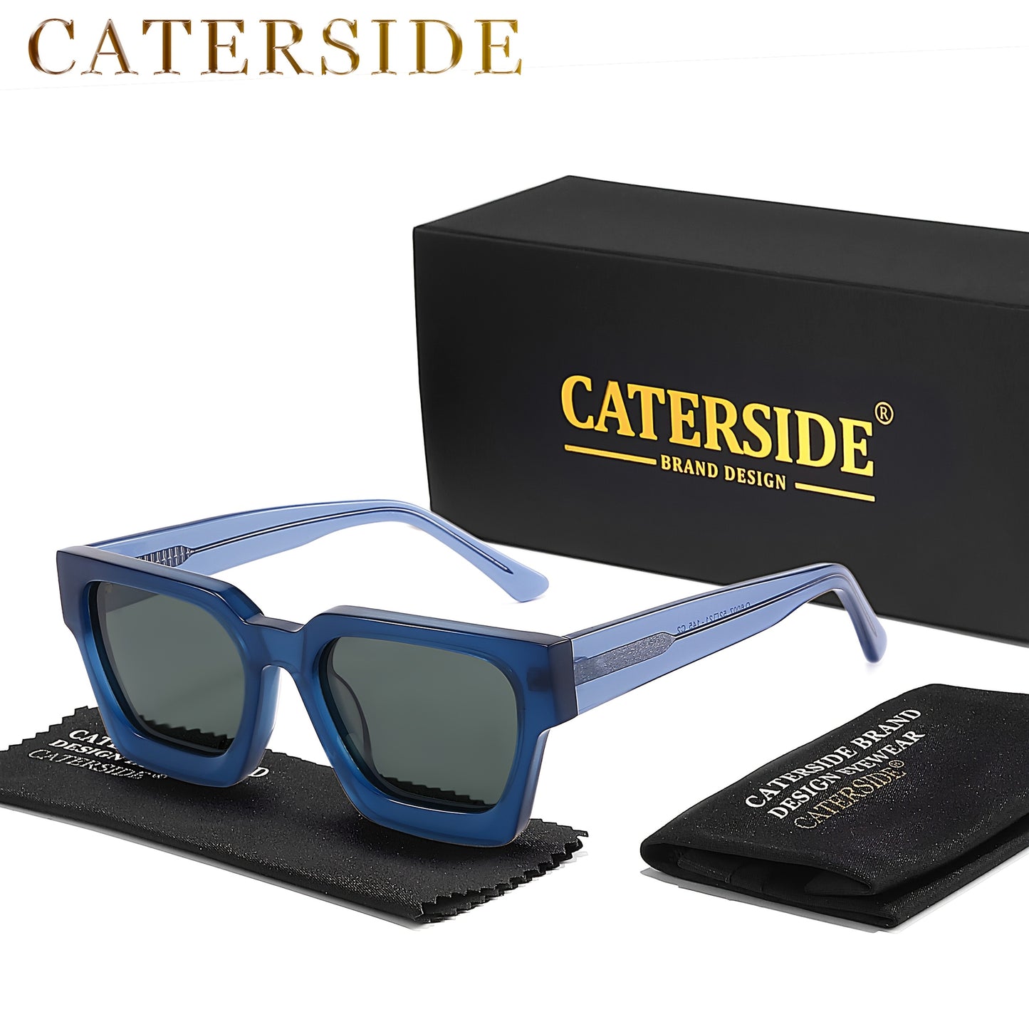 100% Acetate Square Men Fashion Glasses Classic Retro Polarized Driving Fishing Travel Beach Fashion Glasses for Male Female TAC Thick Crystal Eyeglasses Shade,Ideal Choice for Gifts with Business Full Package Set Case RC005