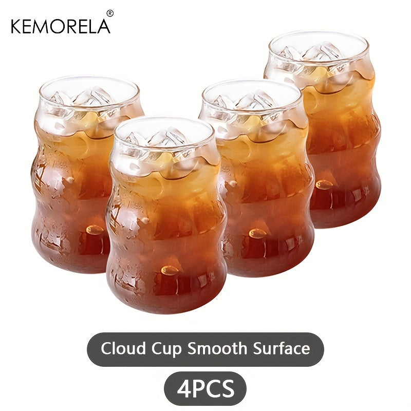 KEMORELA 4/6pcs, 17OZ Uniquely Shaped Beverage Glass, Wavy Transparent Water Mug, Iced Coffee Mugs, Adorable Drinking Vessels, Seasonal Drinkware, Household Kitchen Products 500ML