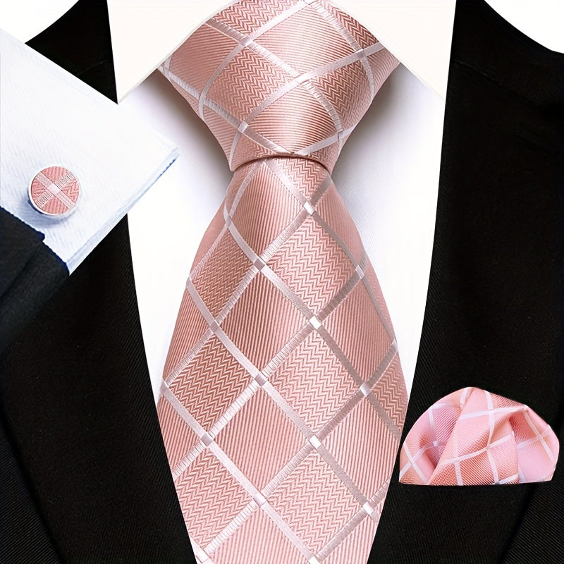 Men's Floral Paisley Striped Plaid Necktie & Handkerchief & Cufflink Set, Formal Business Wedding Necktie Set, Ideal Choice For Gifts
