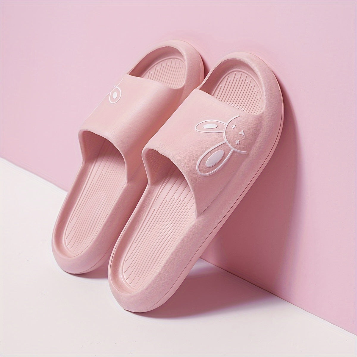 Ultra-Comfy Womens Kawaii Rabbit Pillow Slides - Soft Non-slip EVA Open Toe Slippers for Indoor Home Relaxation - Durable & Quick-dry Bathroom Slippers