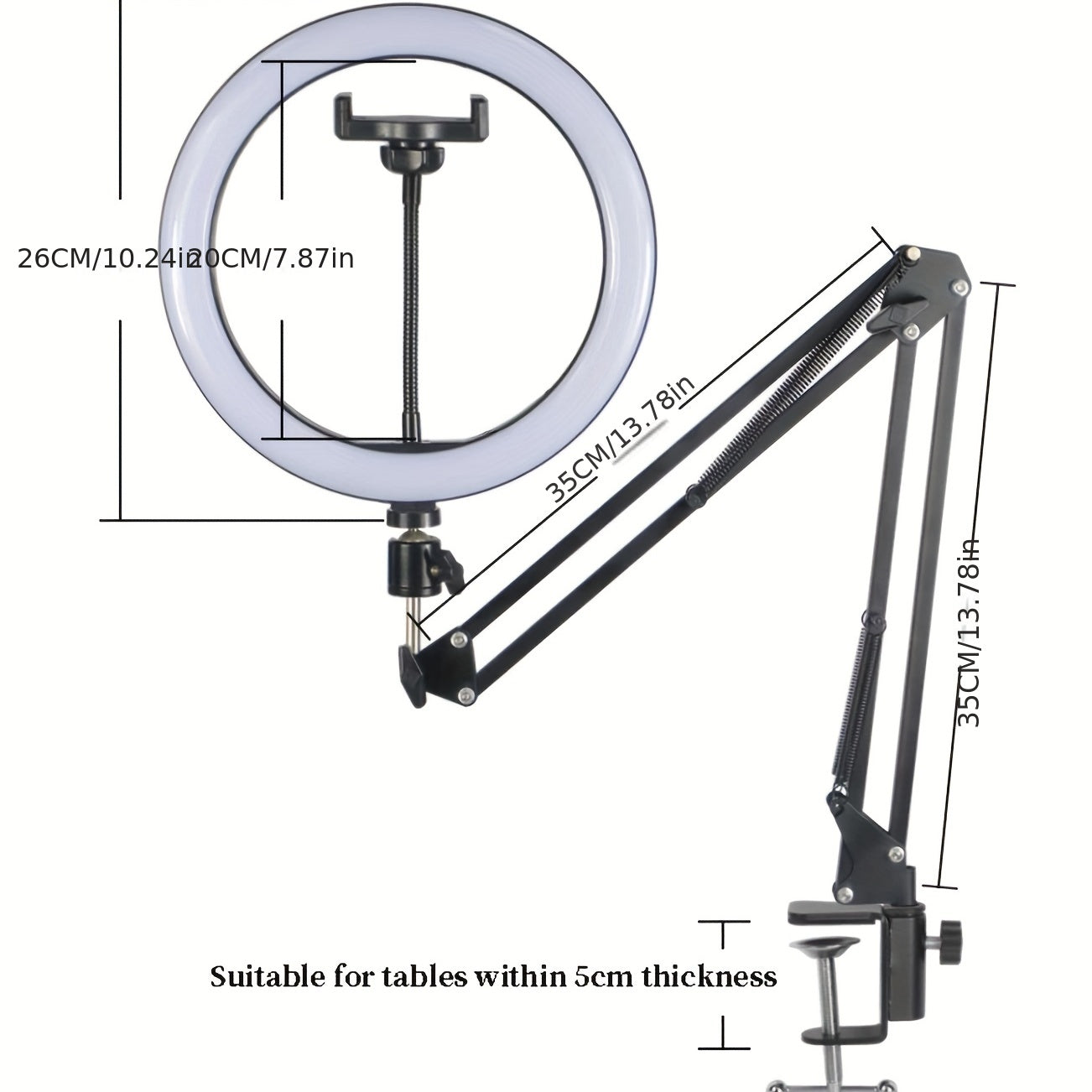 Live Streaming Fill Light, Beauty Light, Desktop Beauty Lighting, Indoor Face Light, Popular Photo Light, Mobile Shooting Light, Tiktok Light with a Ring Soft Light, And a 10-Inch Lamp with a Cantilever Stand