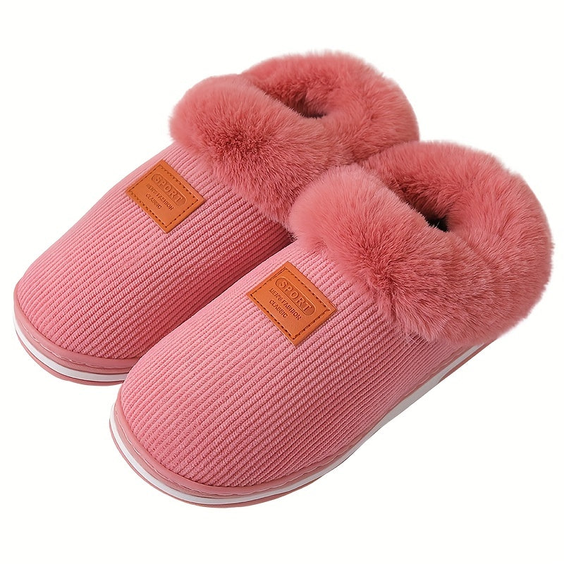 Warm & Comfy Women's Plush Lined Winter Indoor Slippers, Solid Slip On Anti-skid Slides Boots, House Slides