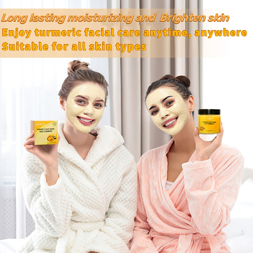 Turmeric Vitamin C Clay Facial Mask 1pcs, Deep Cleansing Light Beige Care Mask For Autumn & Winter, Rich In Kaolin & Aloe For Moisturizing, Brighten Light Beige, Christmas & Halloween Gifts, Korean Anti-aging Skincare Product