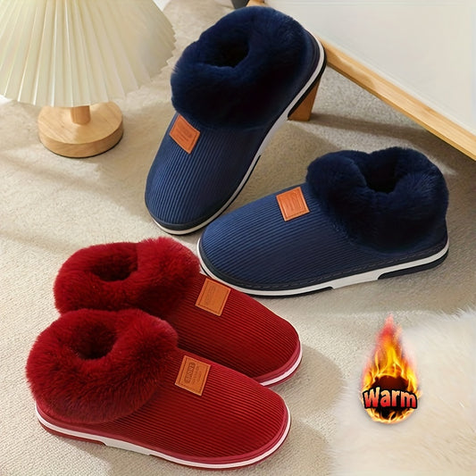 Warm & Comfy Women's Plush Lined Winter Indoor Slippers, Solid Slip On Anti-skid Slides Boots, House Slides