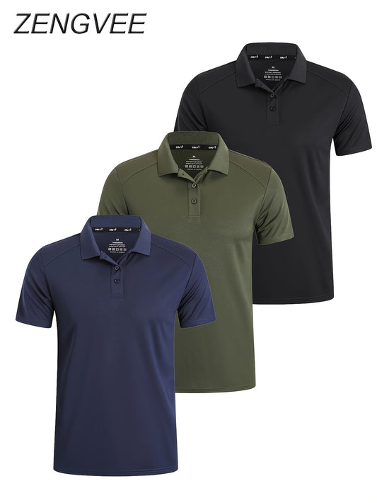 3 Pack Men'S Golf Polo Shirts Casual Short Sleeve Quick-Dry Athletic Solid Color Golf T-Shirt Moisture Wicking Shirts Tees Tops for Men