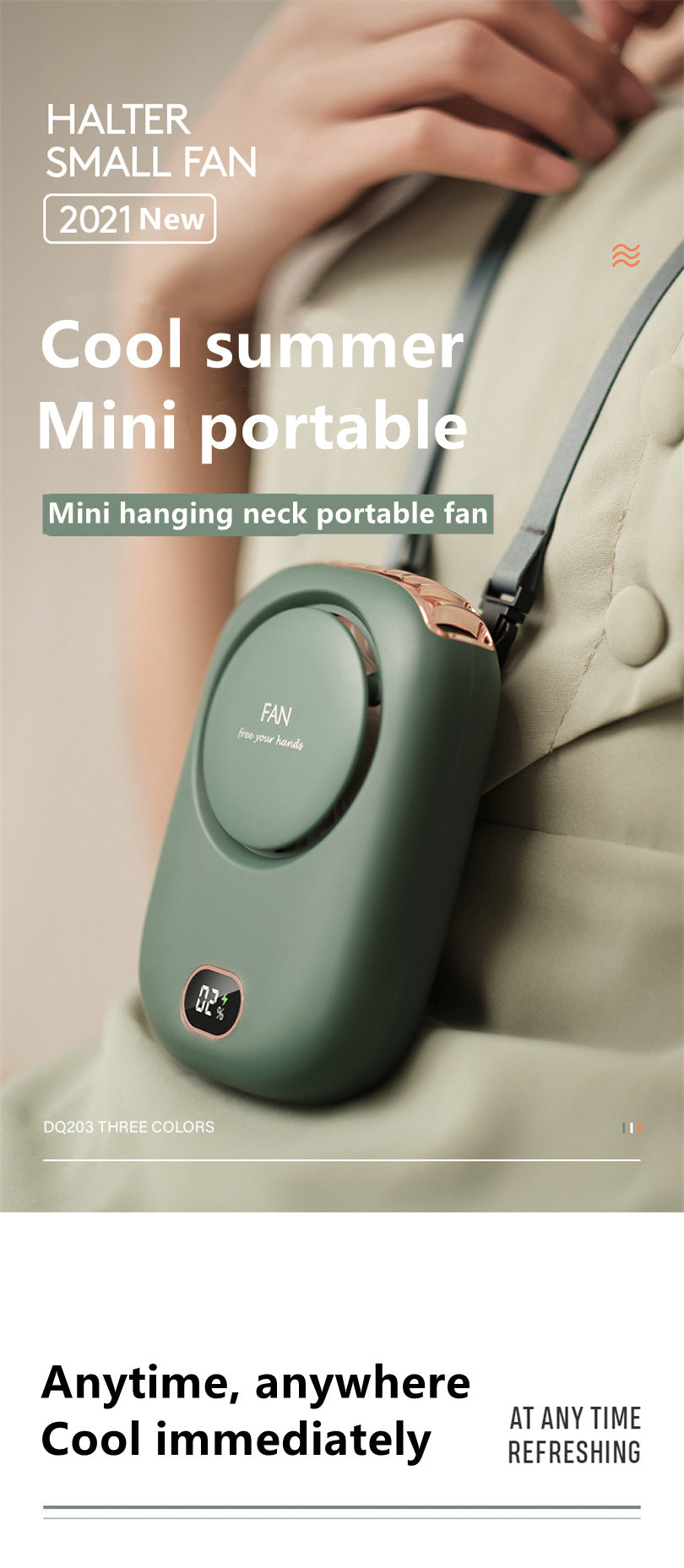 1pc, Portable USB Fan With Three-Speed Large Wind Adjustment, Waist-Hanging And Desktop Stand, Power Display, And Leafless Design