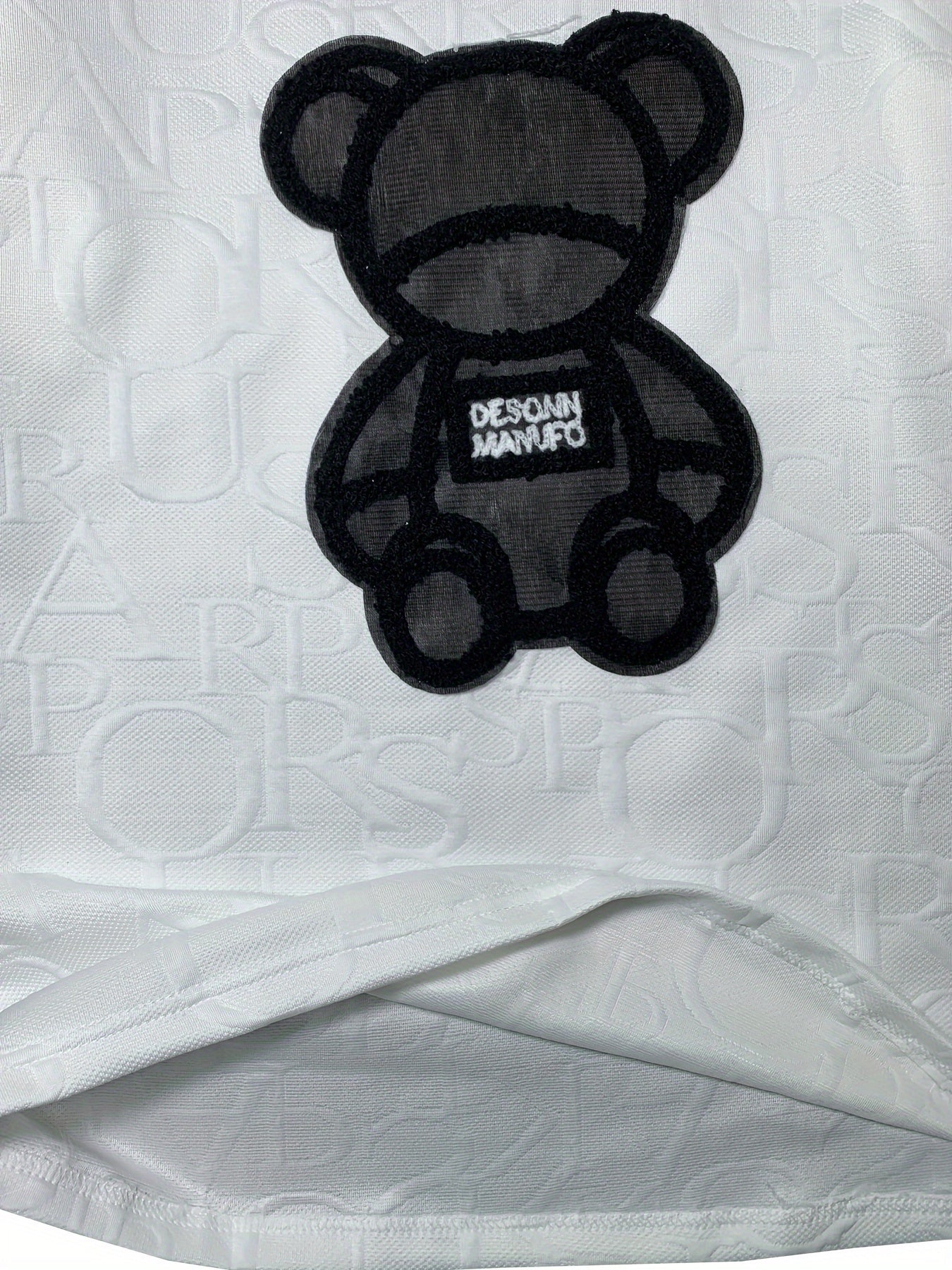 Playful Bear-Patched Tee for All Seasons - Comfy, Casual, Breathable & Easy-Care, Perfect for Year-Round Chic