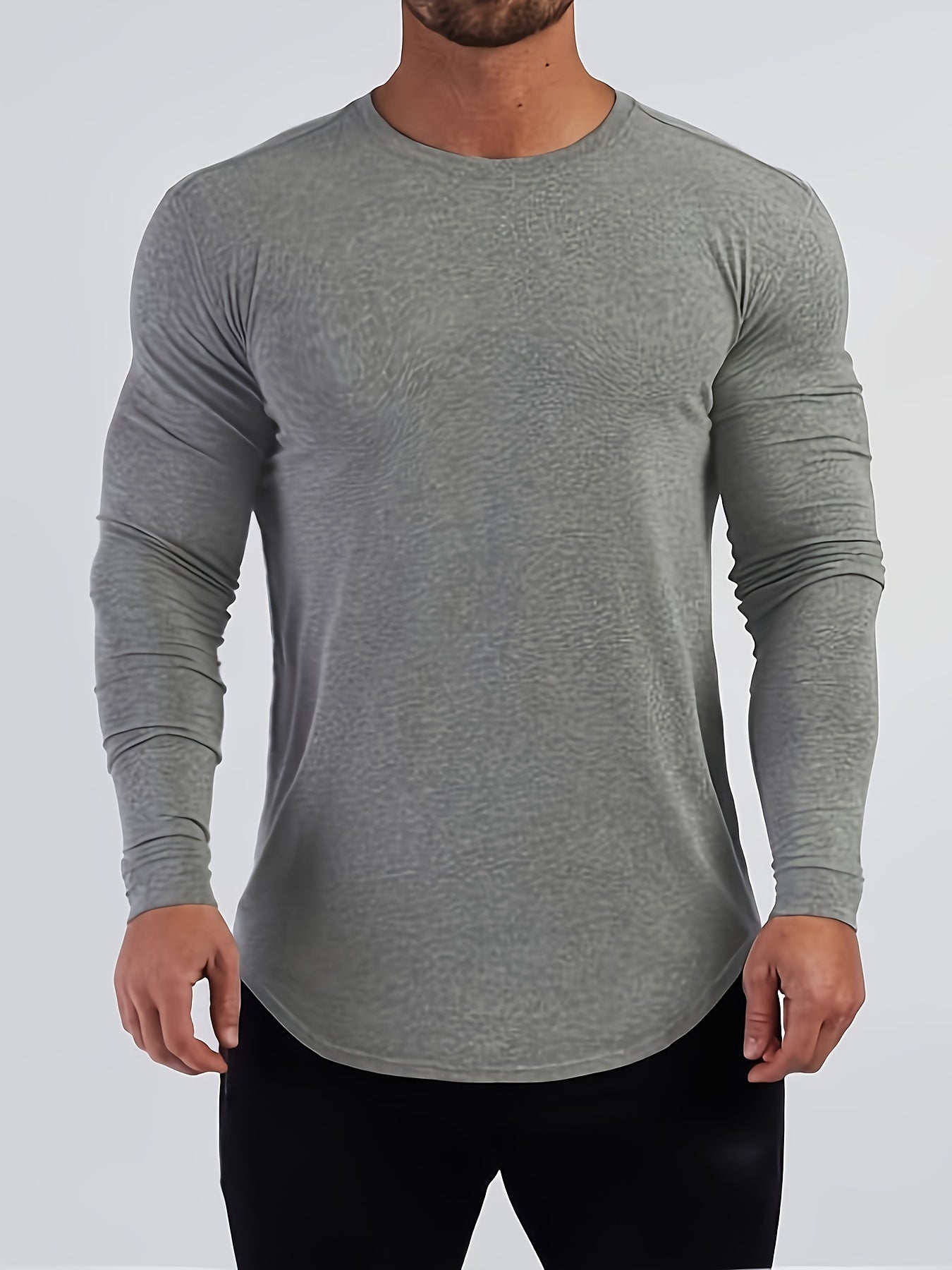 Mens Premium Solid Hue Slim Fit Long Sleeve Sports Shirt - Comfortable Crew Neck, Athletic for Fitness, Hiking & More - Versatile Top for Active Men