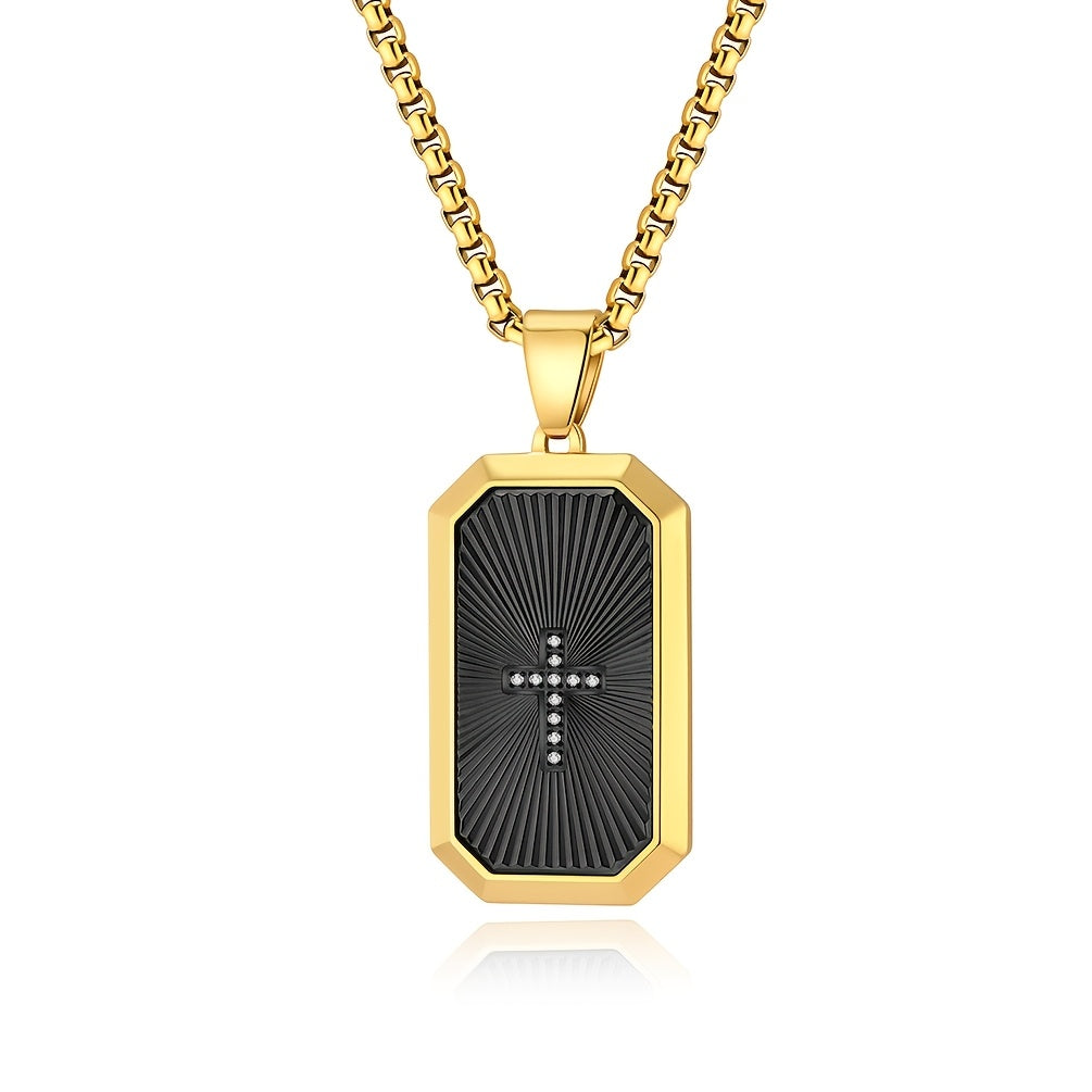 Men's Hip-Hop Necklace - Heavy Duty 316L Stainless Steel Chain, Matte Black & Golden Two-Tone Pendant, Modern Geometric Layered design for Everyday Formal Outfits - Urban Jewelry Gift for Men, Fashion Statement, Contemporary
