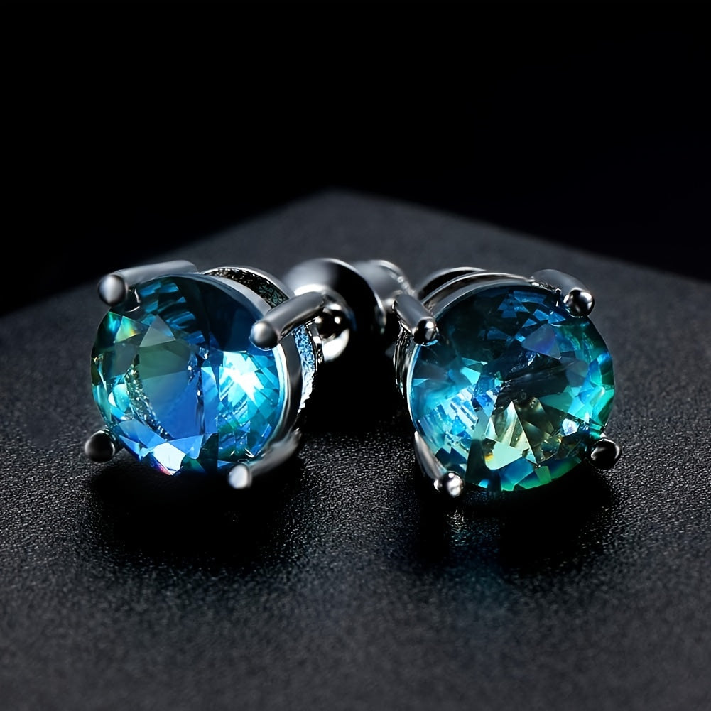Sterling Silver Earrings, 925 - Boho Style Round Cubic Zirconia Earrings for Women and Teens, Anti-Allergy, Daily & Party Occasion, 1.7g, Everyday Earrings | Bohemian Style Earrings | Cubic Zirconia Earrings