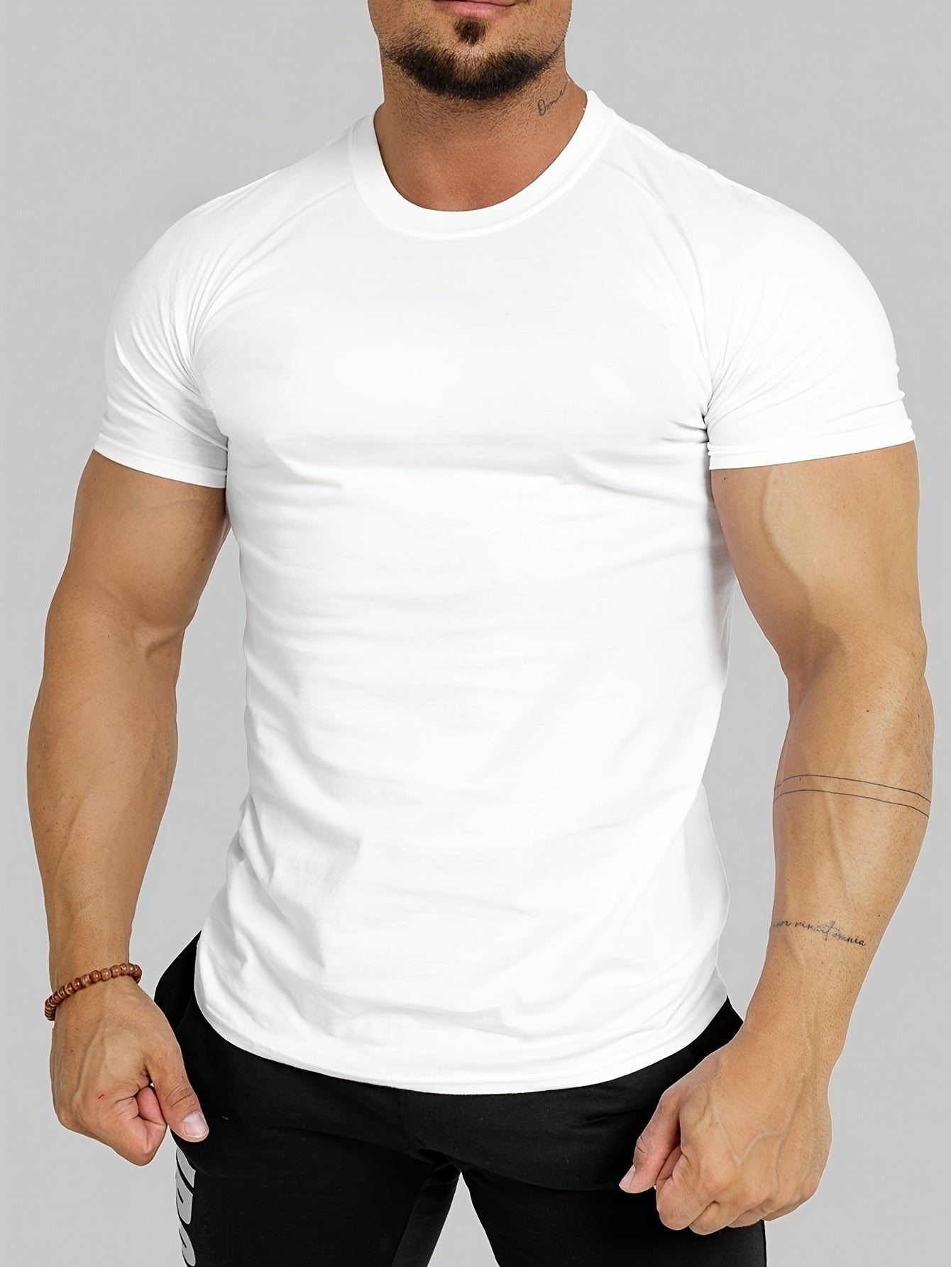 Summer Fitness Essential - Mens Quick-Drying, Breathable, Medium Stretch Polyester Short Sleeve Crew Neck T-Shirt for Sports and Casual Wear - Machine Washable, Perfect Gift for Him