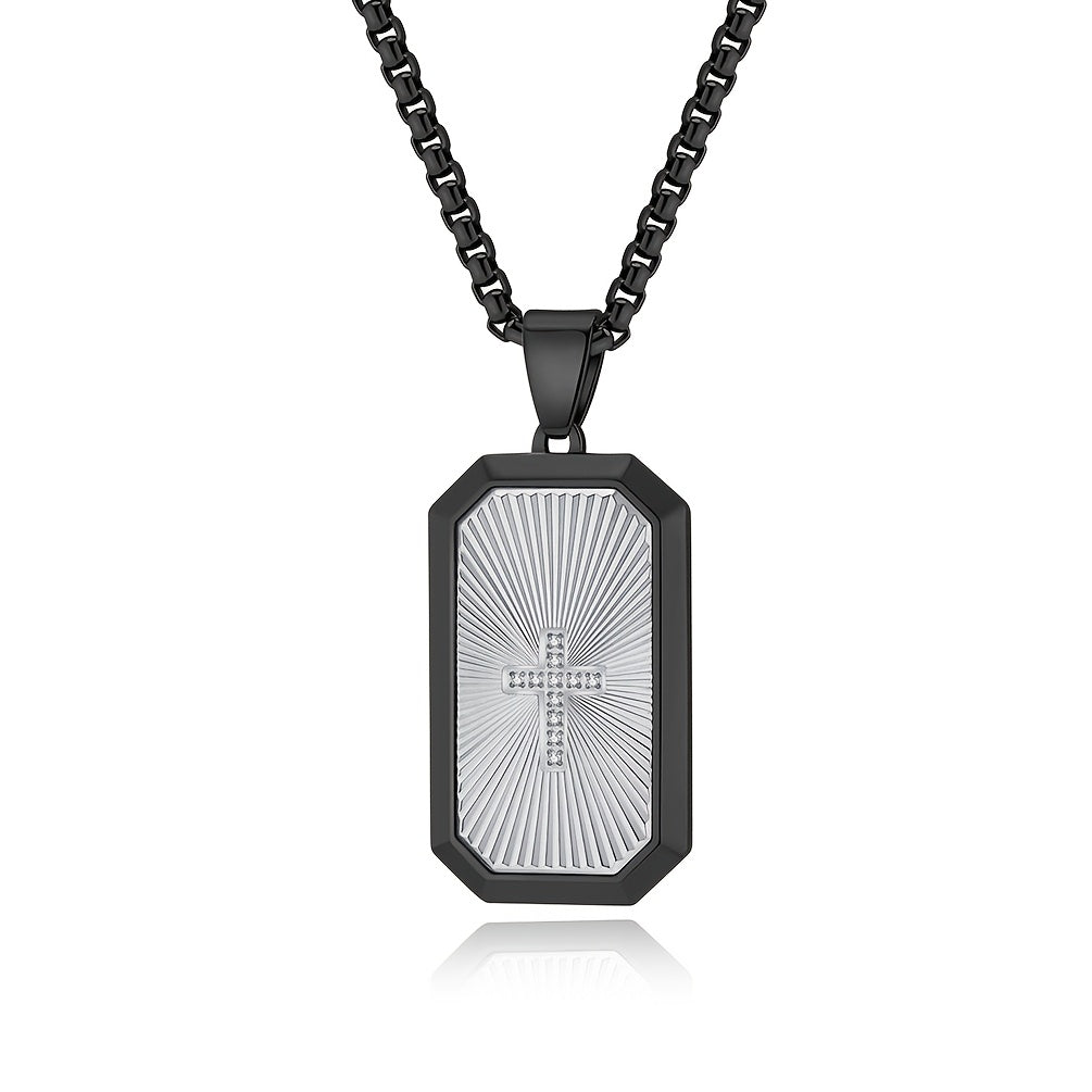Men's Hip-Hop Necklace - Heavy Duty 316L Stainless Steel Chain, Matte Black & Golden Two-Tone Pendant, Modern Geometric Layered design for Everyday Formal Outfits - Urban Jewelry Gift for Men, Fashion Statement, Contemporary