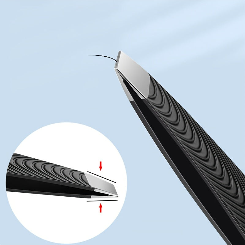 Precision Tweezer Hair Plucker for Men and Women - Slant Tip for Easy Hair and Eyebrow Grooming - Black