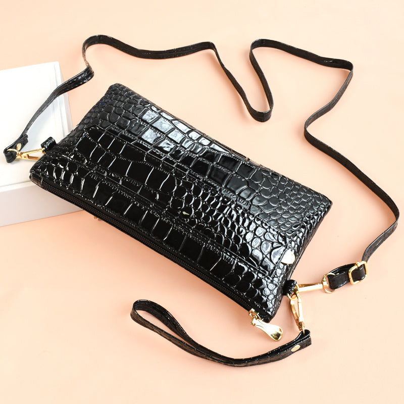 Fashion Croc Embossed Clutch Bag - Stylish Faux Leather Crossbody Coin Purse with Wristlet for Women