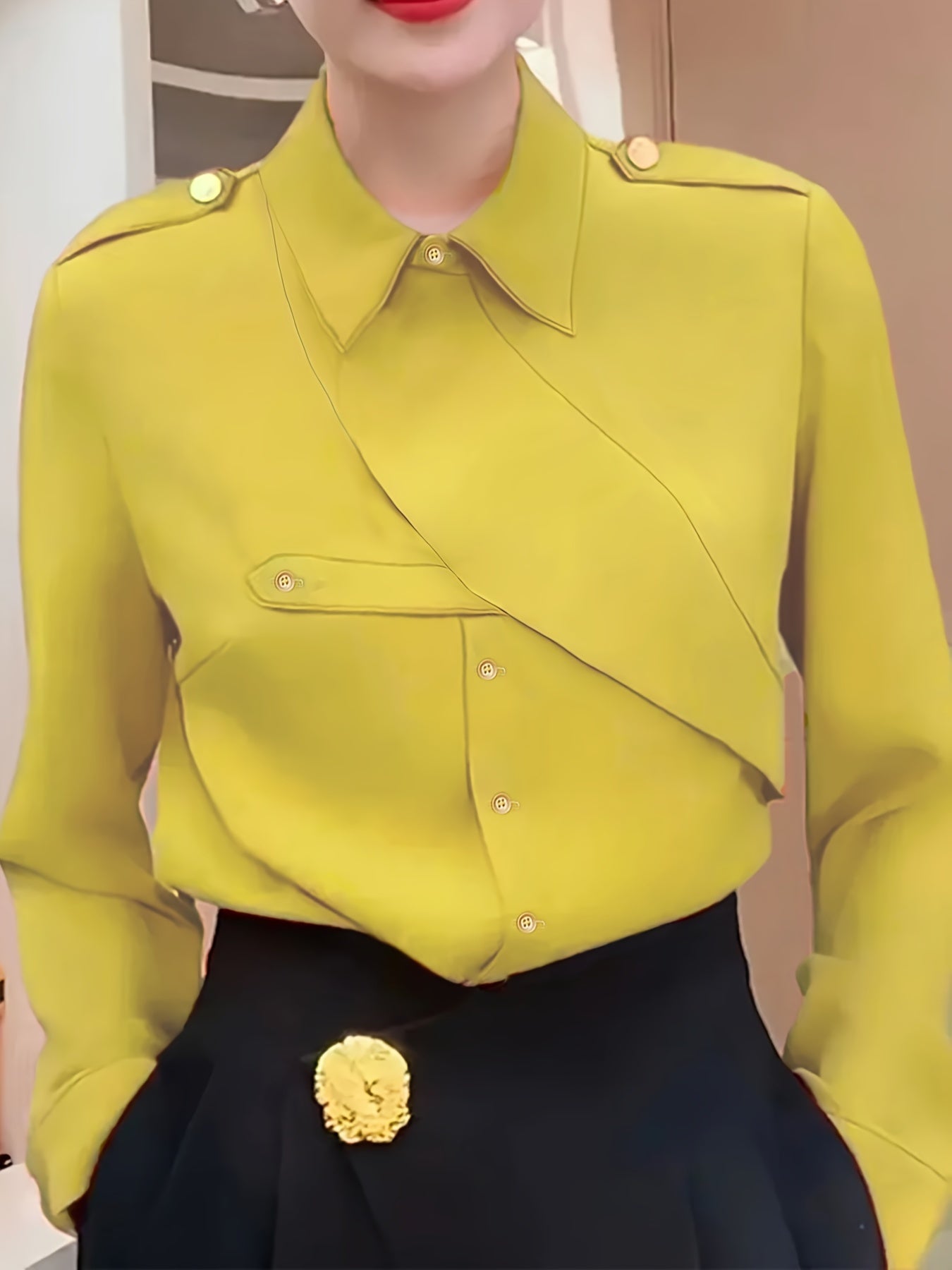 Chic Solid Color Lapel Blouse with Button Front - Versatile Long Sleeve Design for Spring & Fall - Premium Womens Fashion Wardrobe Staple