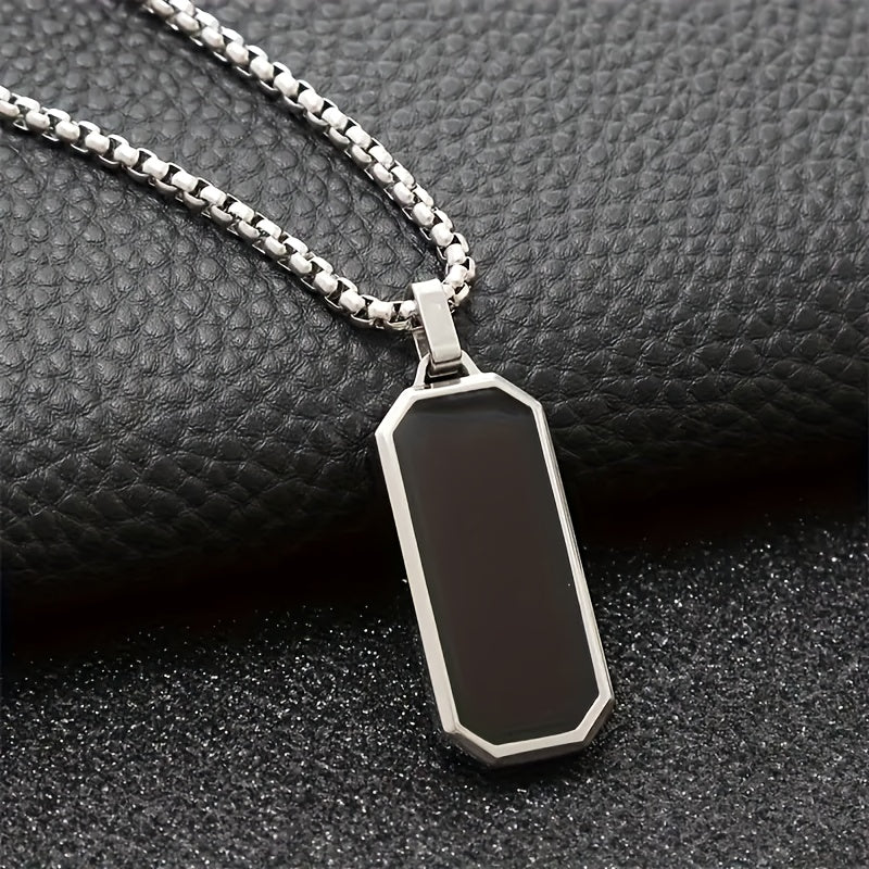 Stainless Steel Pendant Necklace for Men, Fashion Titanium Alloy, Black Sequin Mosaic, Uncharged, Ideal for Valentine'S Day, Mardi Gras, Father'S Day Gifts