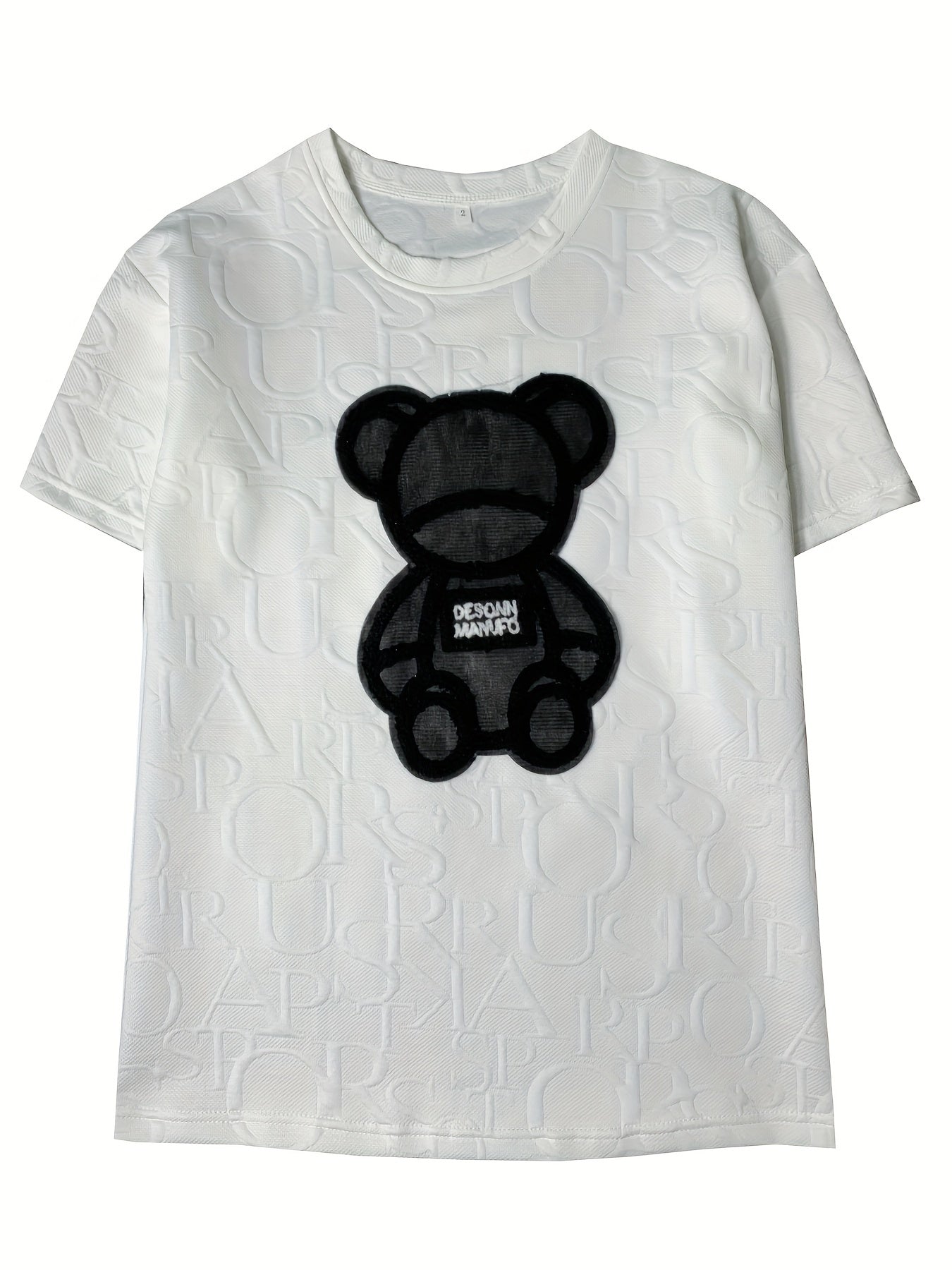 Playful Bear-Patched Tee for All Seasons - Comfy, Casual, Breathable & Easy-Care, Perfect for Year-Round Chic