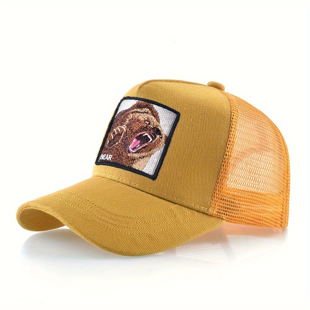 Trendy Bear Embroidered Baseball Cap - Fashionable Sunshade Hip-hop Cap for Men and Women - Breathable, Summer, Truck Driver, Duck Tongue Design, Unisex, Adjustable