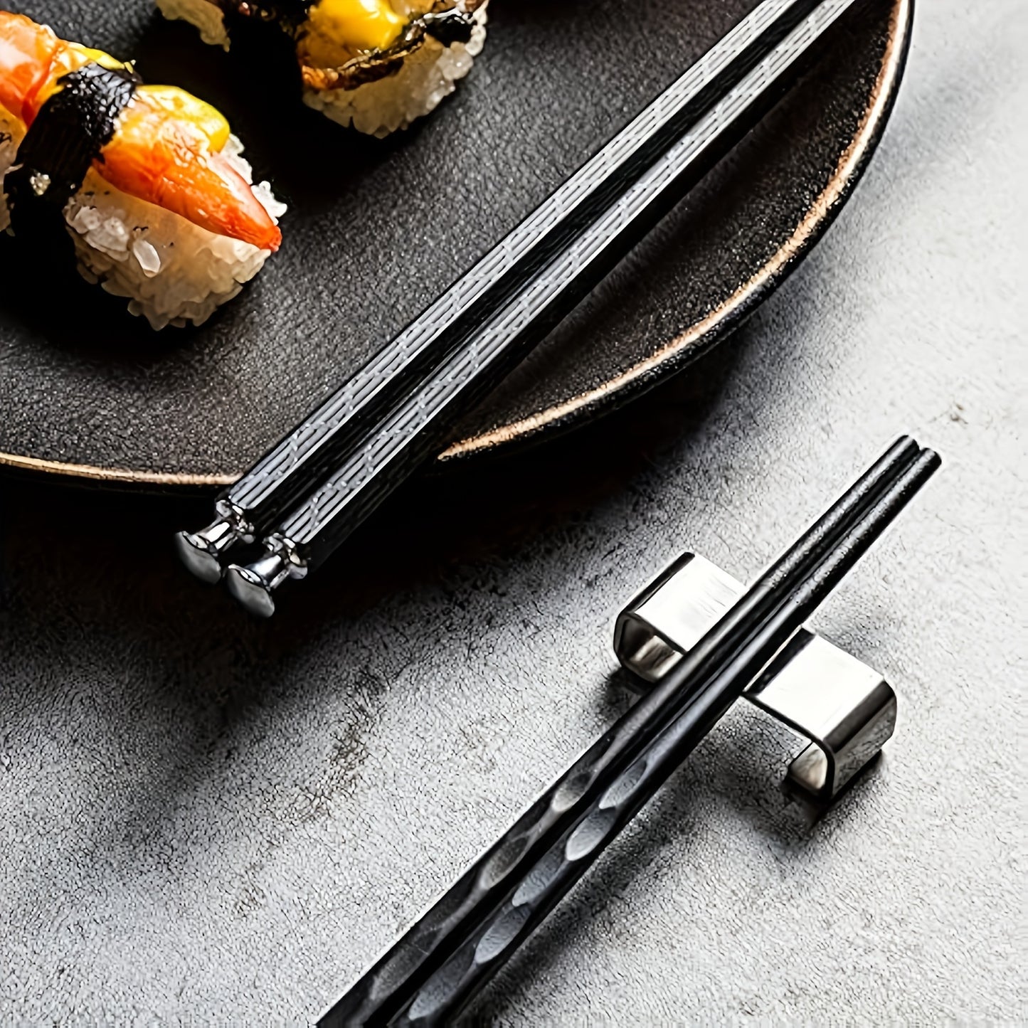 5 Pairs Reusable Metal Chopsticks Set, 9.5 Inch Dishwasher Safe Fiberglass Chopsticks, Non-Slip Chopsticks, Kitchen Gadgets Tableware for Restaurants, for Pasta, Sushi, Gnocchi, Desserts, Perfect Halloween And Christmas Gifts