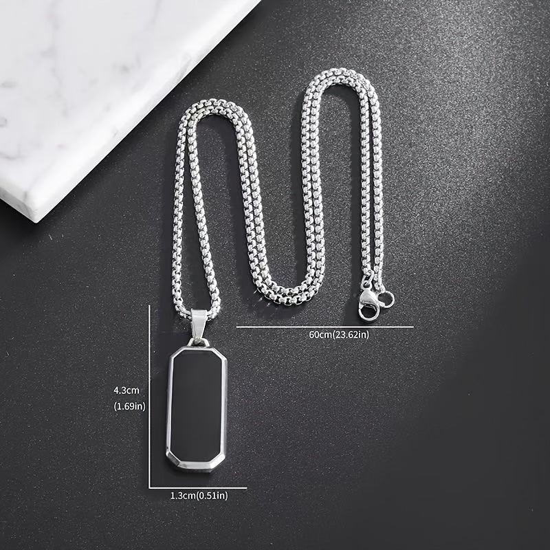 Stainless Steel Pendant Necklace for Men, Fashion Titanium Alloy, Black Sequin Mosaic, Uncharged, Ideal for Valentine'S Day, Mardi Gras, Father'S Day Gifts