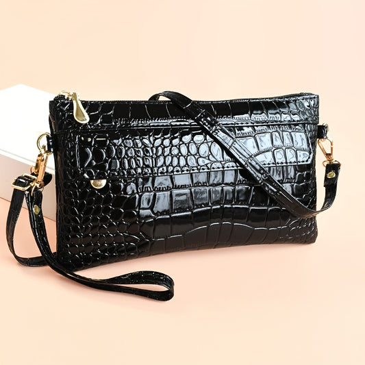 Fashion Croc Embossed Clutch Bag - Stylish Faux Leather Crossbody Coin Purse with Wristlet for Women