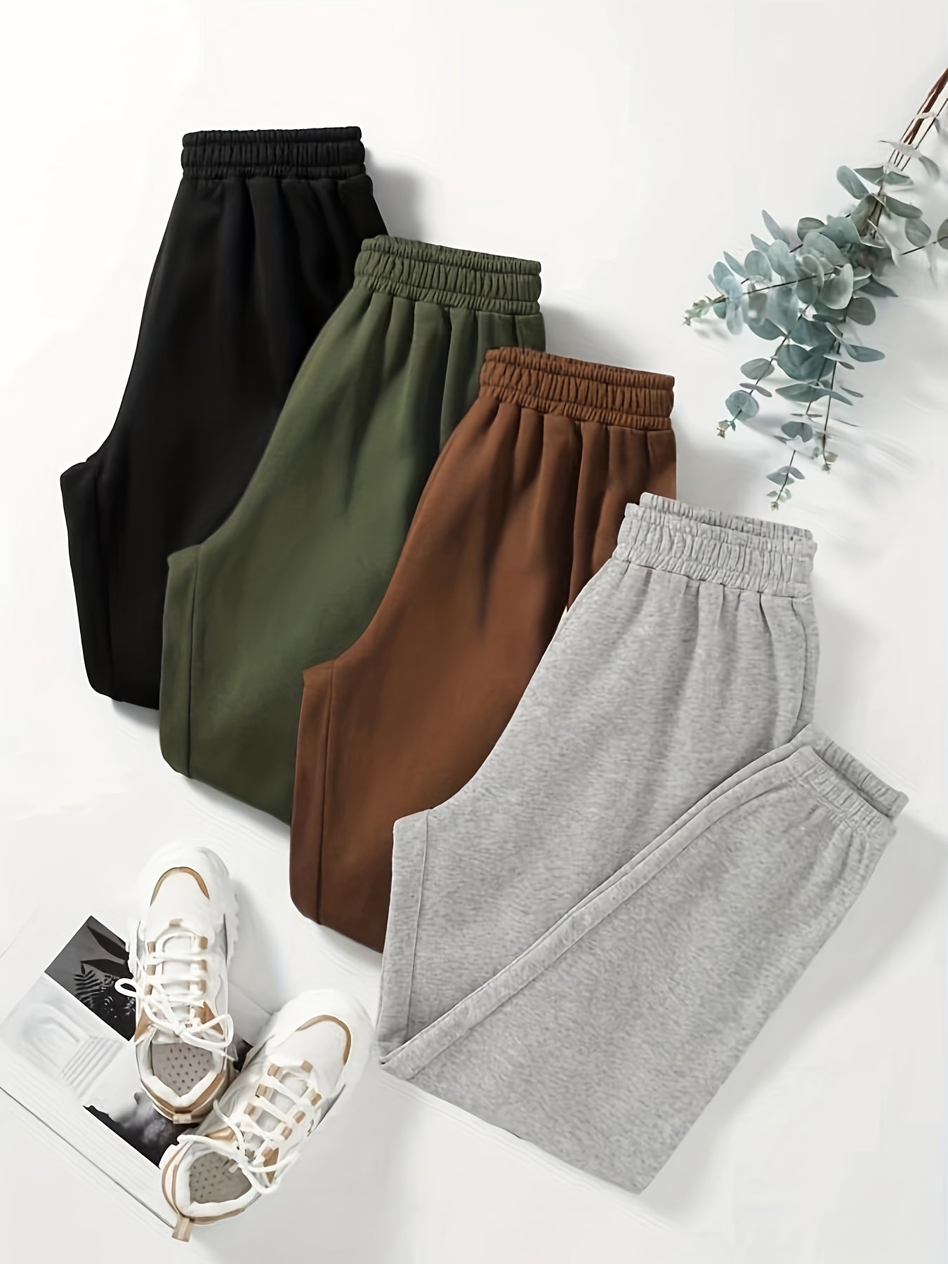 2023 New Fashion Casual S Pants for Women, Lined Elastic Waist, Hot Cross-Border European and American Style, 4-Pack, for Autumn and Winter