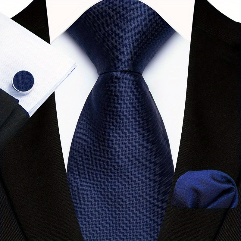 Men's Floral Paisley Striped Plaid Necktie & Handkerchief & Cufflink Set, Formal Business Wedding Necktie Set, Ideal Choice For Gifts