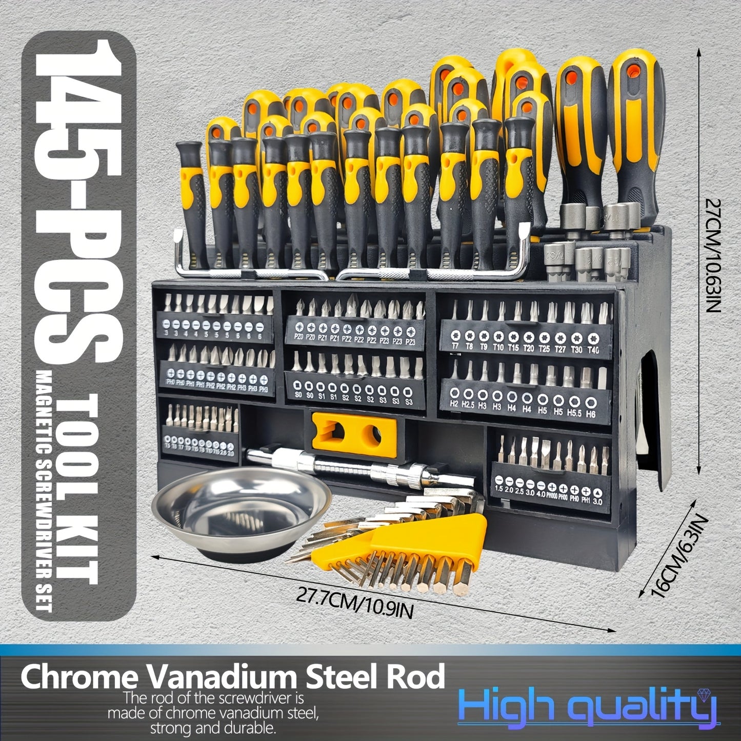 145pcs Magnetic Screwdrivers Set With Plastic Racking, Precision Screwdrivers, Magnetizer, Key Set, Nut Driver And Bit Set - DIY Tools For Men, Tools Gift